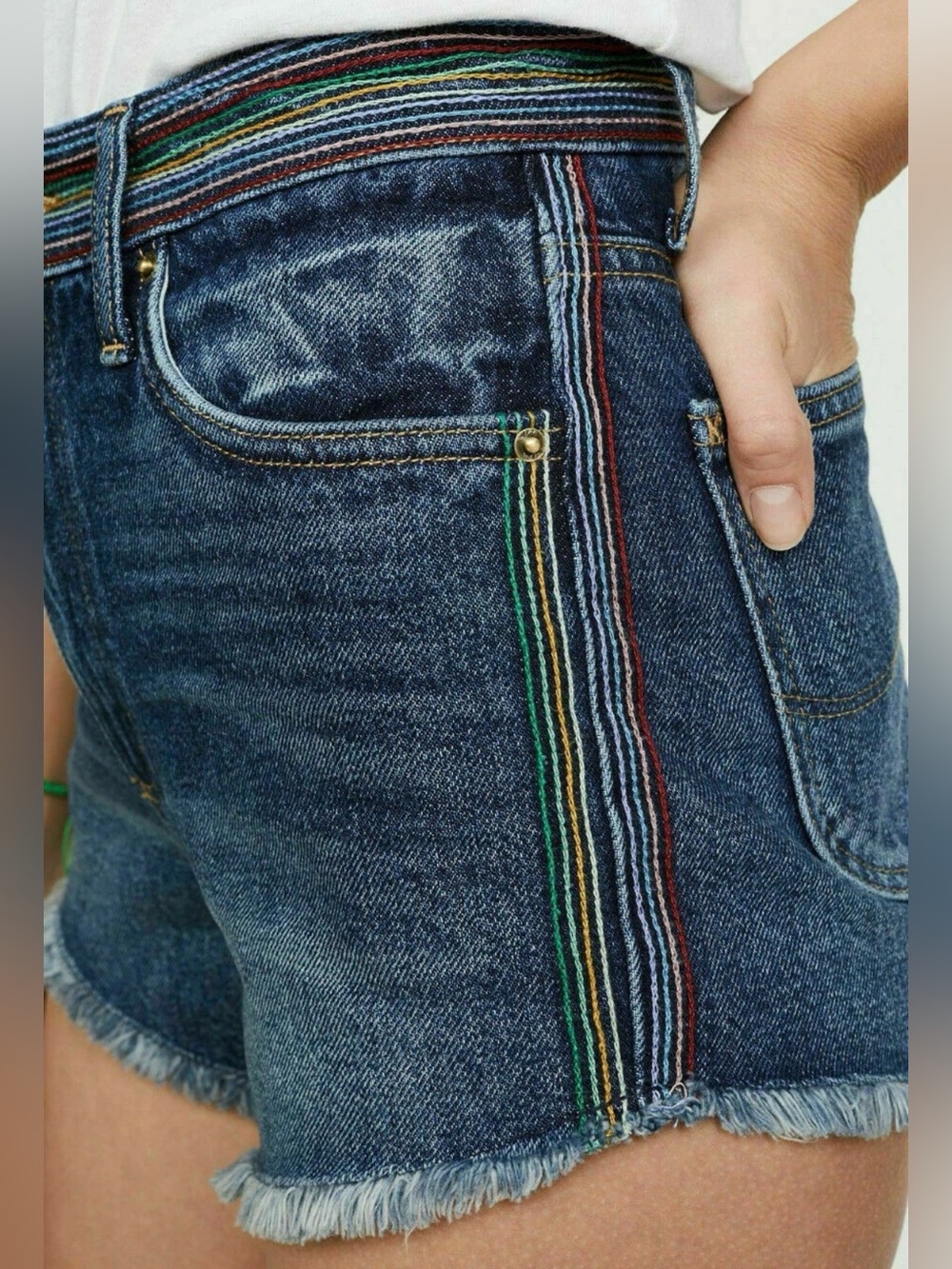 LEE Vintage Modern Denim Rainbow Stitch High Rise Cut Off Jean Shorts Size 28